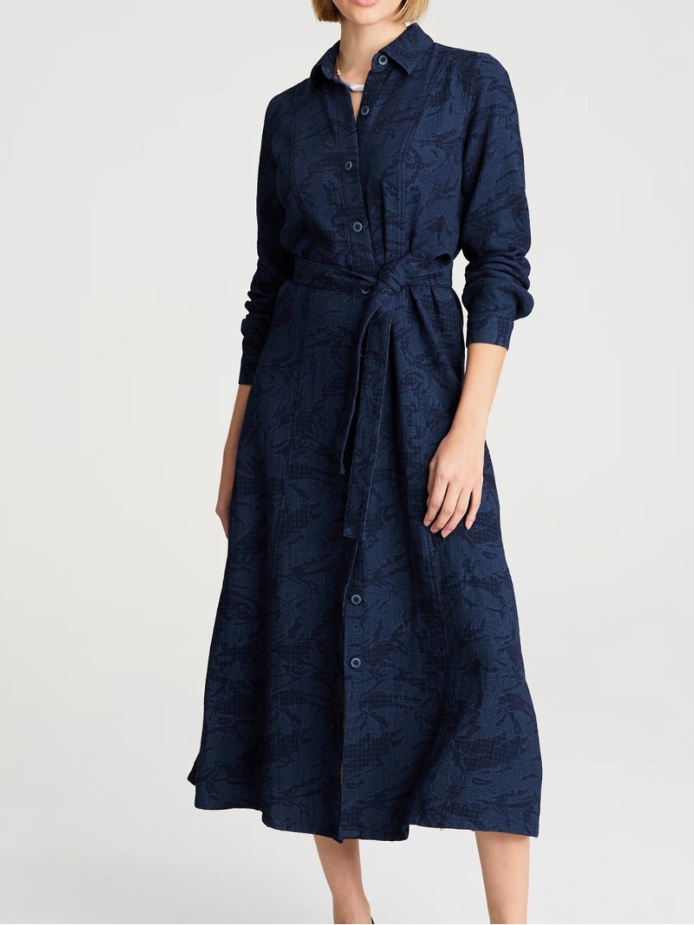 J.Jill Shirtdress Women L Indigo NWT Pure Jill Jacquard Tie Belt Midi York Wash